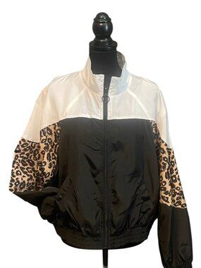 LEOPARD TIR COLOR-BLOCK CROP WINDBREAKER